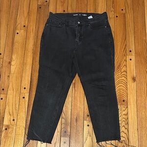 Old Navy Black Straight High Rise Jeans Raw Hem Size 12